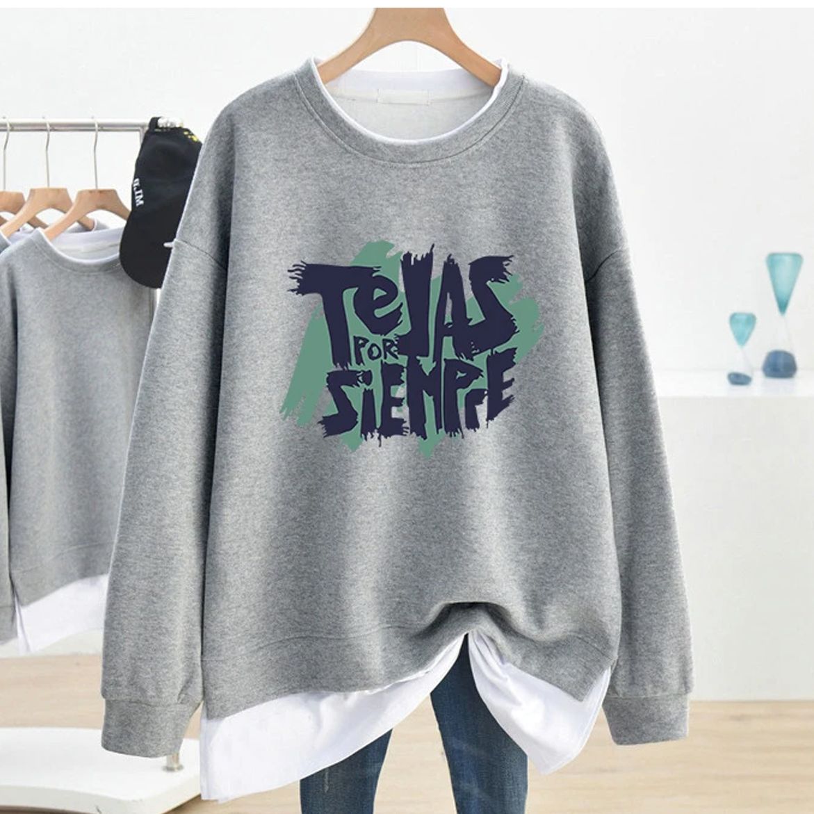 秋冬季新款oversize休闲宽松假两件卫衣女加绒加厚长袖上衣