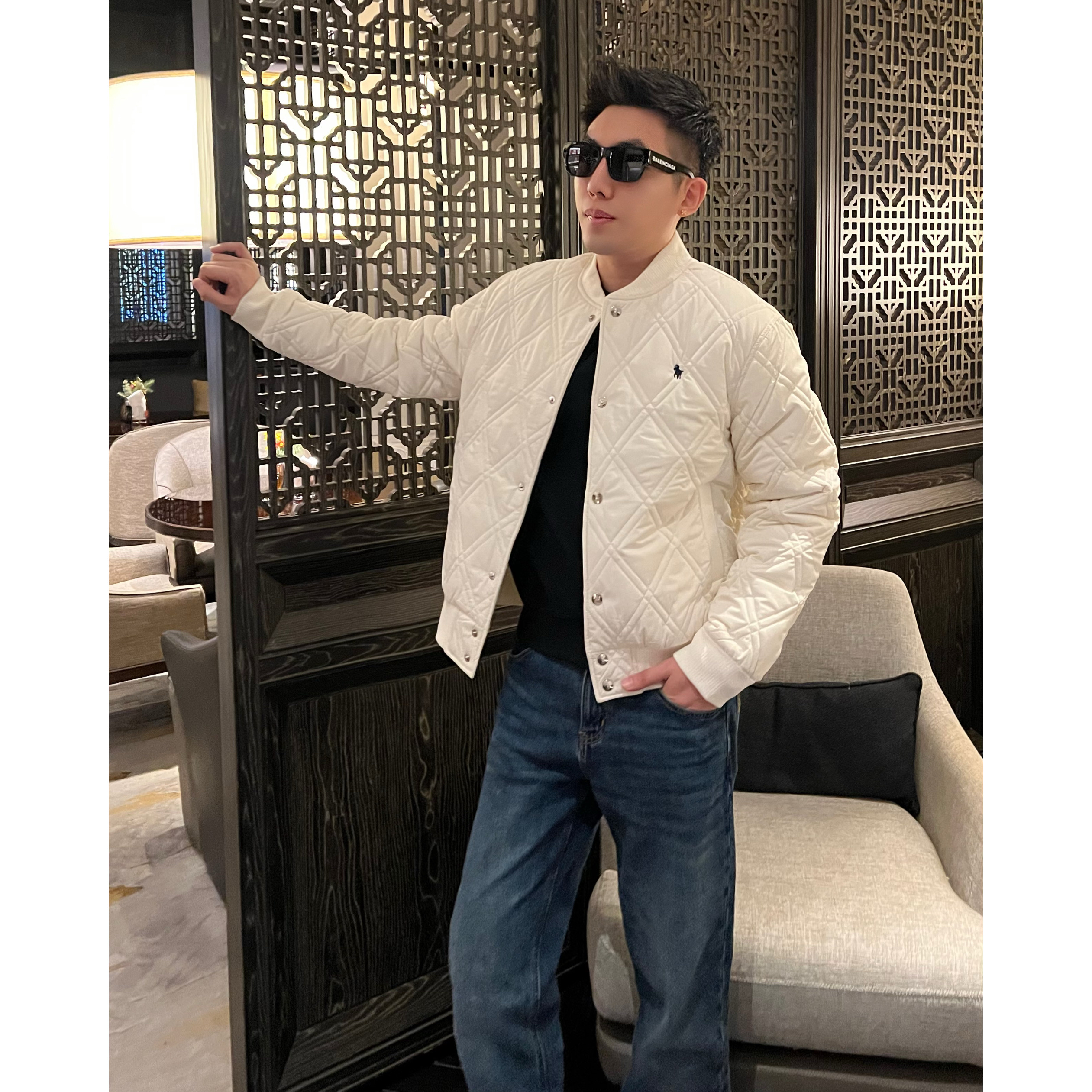 【小马菱格棉服】冬季夹棉棒球领外套保暖高级外套男士新款夹克上衣