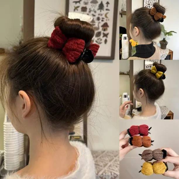 森系秋冬丸子头夹网红饰品女孩韩版简约气质马尾夹可爱红色甜美