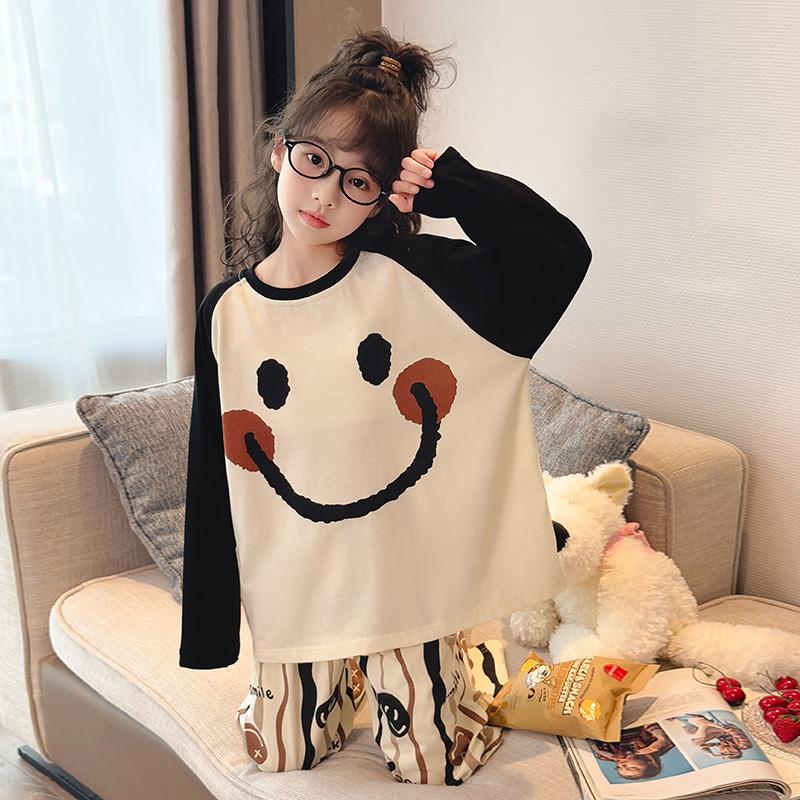 FAVMARTHA女童纯棉睡衣春秋款2025新款儿童长袖家居服网红女大童