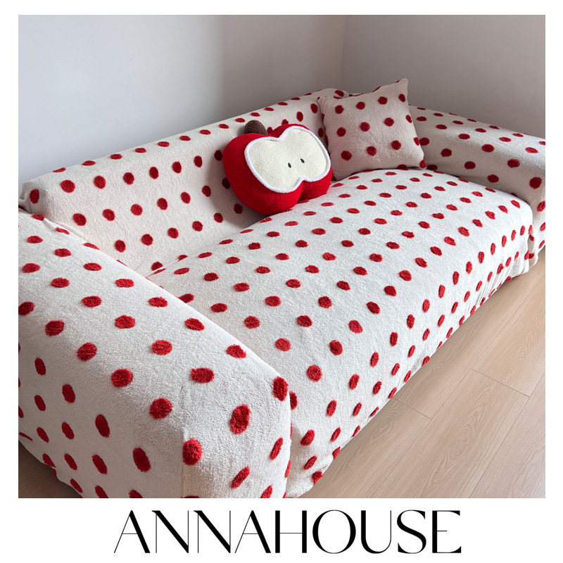 ANNAHOUSE秋冬毛绒沙发套罩2025新款红色喜庆客厅沙发罩全包HY