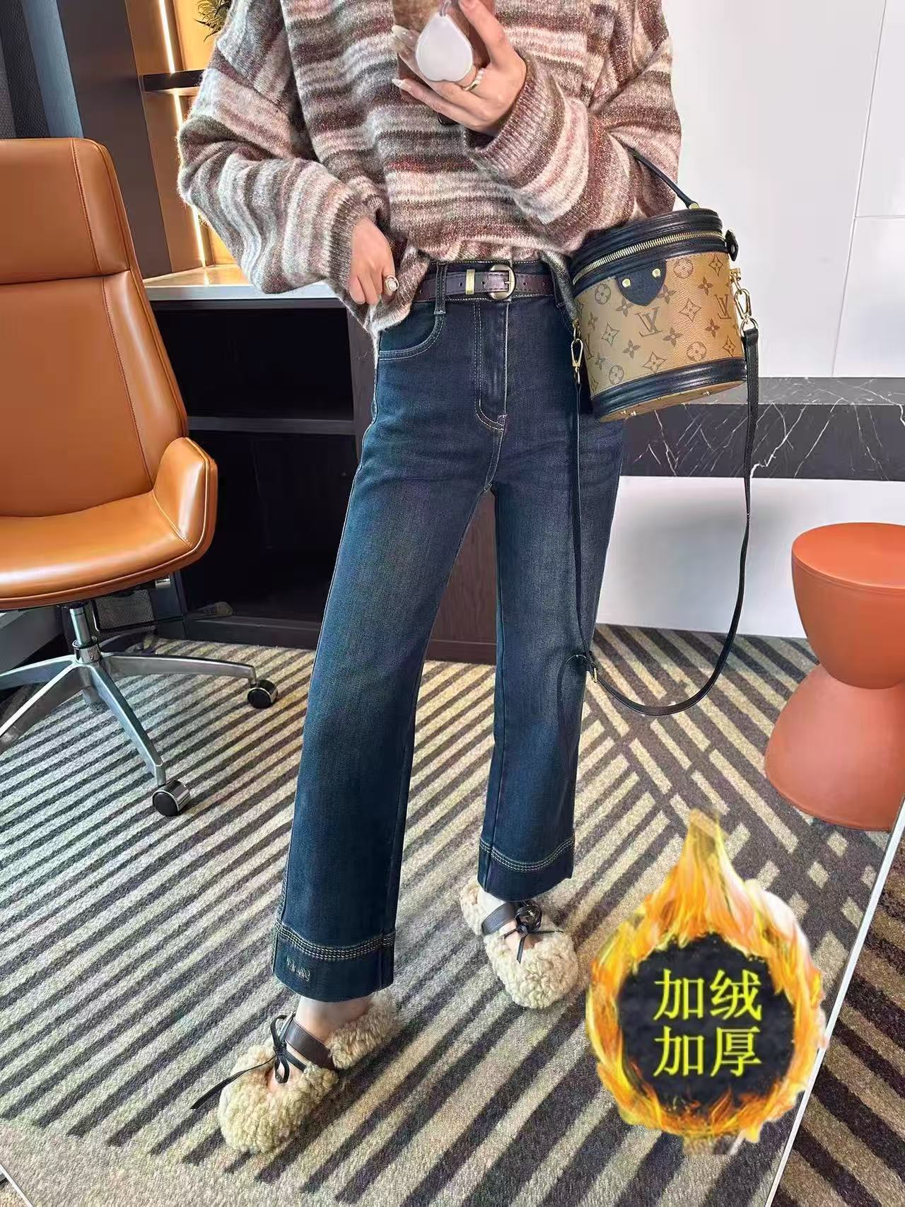 高腰窄版直筒法棍裤女2025秋冬新款大码胖mm显瘦弹力九分牛仔裤