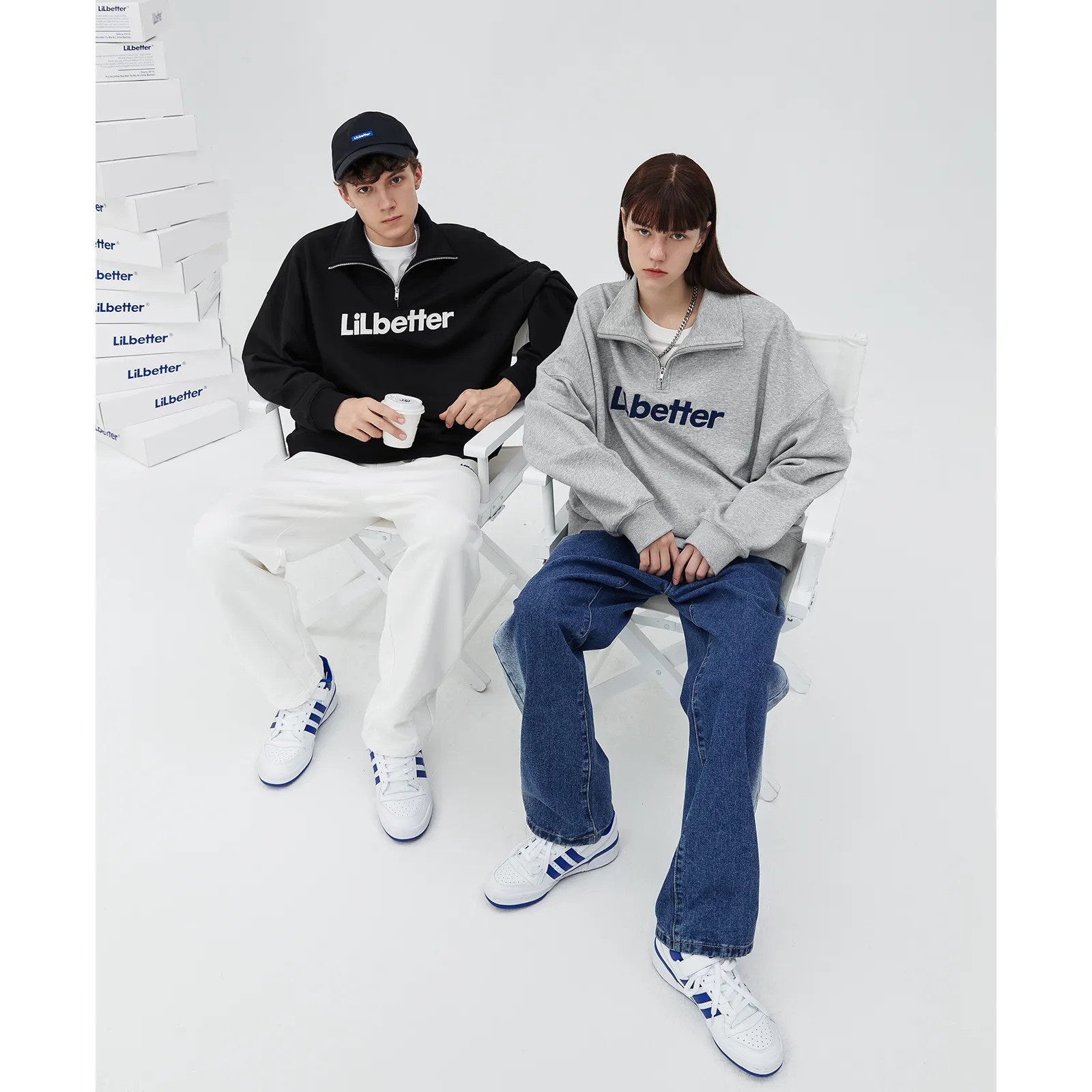 Lilbetter复古半拉链翻领卫衣2025春季男女同款时尚刺绣情侣装LB