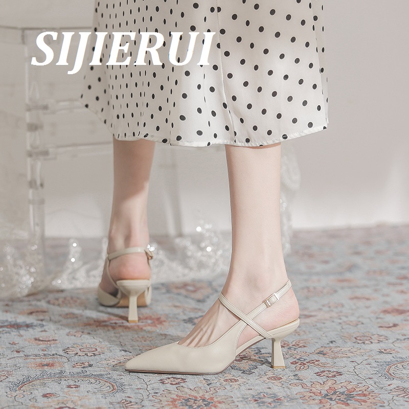 SIJIERUI法式尖头高跟鞋女2025年夏季新款细跟单鞋后空包头凉鞋女
