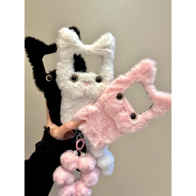 可爱呆萌毛绒立耳大眼猫咪适用ihone17promax苹果16pro手机壳新款