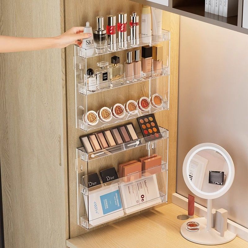 化妆品收纳盒壁挂墙上透明宿舍梳妆台口红香水护肤品多层置物架CY