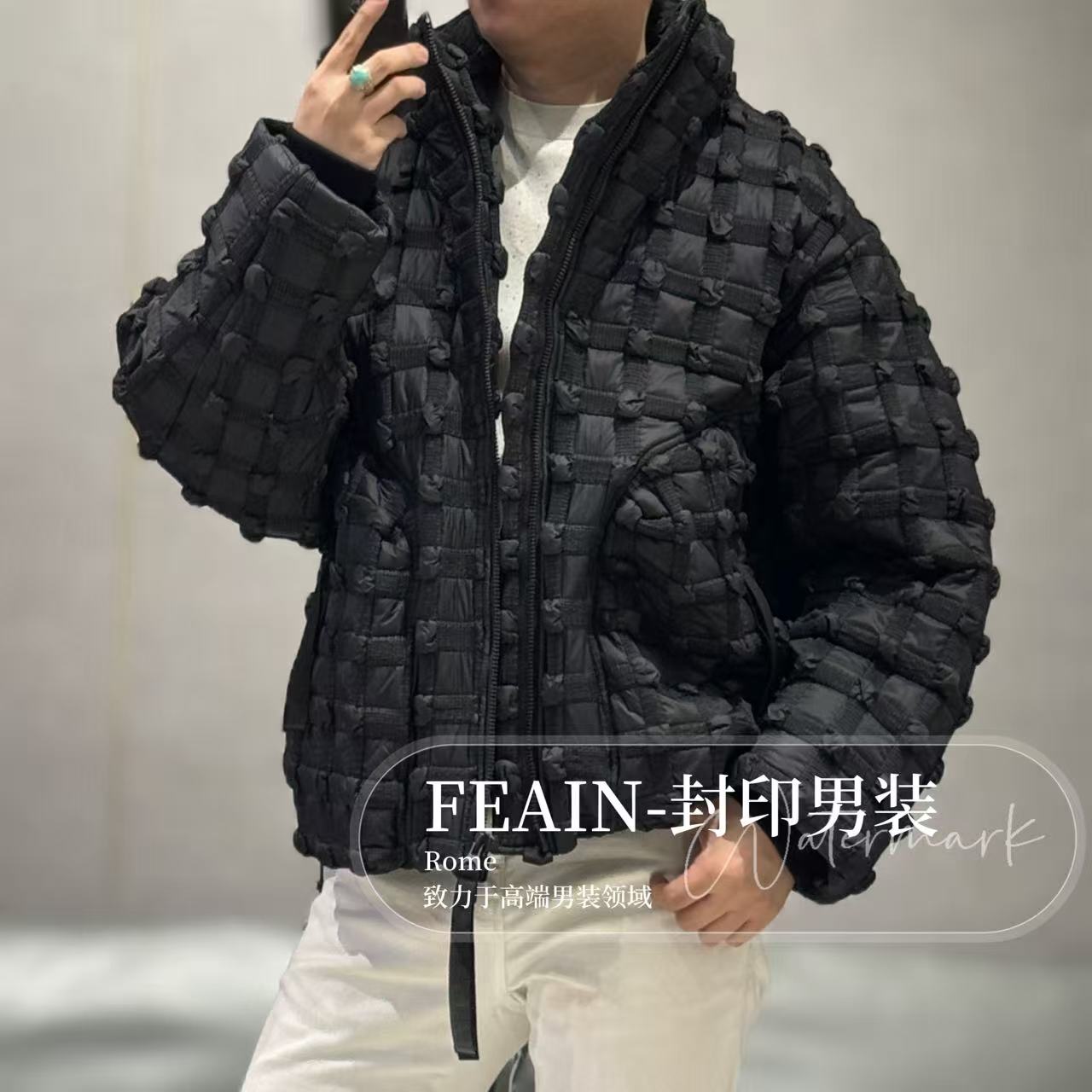 【暗黑系鹅绒服】高端男士全手工立体钉钉设计扩版潮牌鹅绒服23952