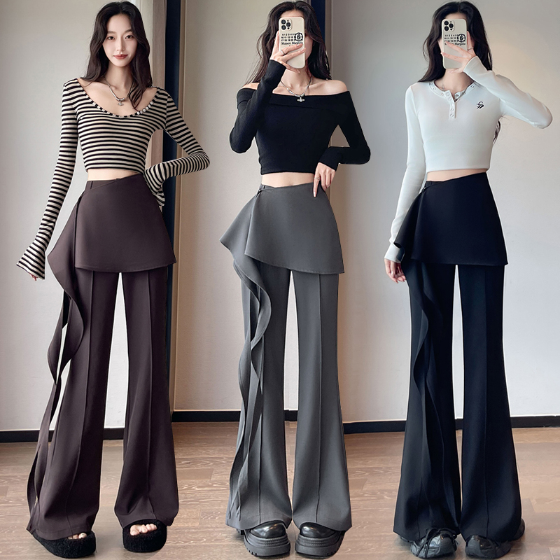 荷叶边围裙式西装微喇裤女秋季新款高腰显瘦休闲喇叭裤裙裤海带裤