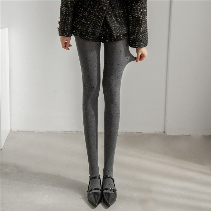 韩系复古波点丝袜灰色连裤袜女春秋显瘦百搭打底袜薄款外穿打底裤