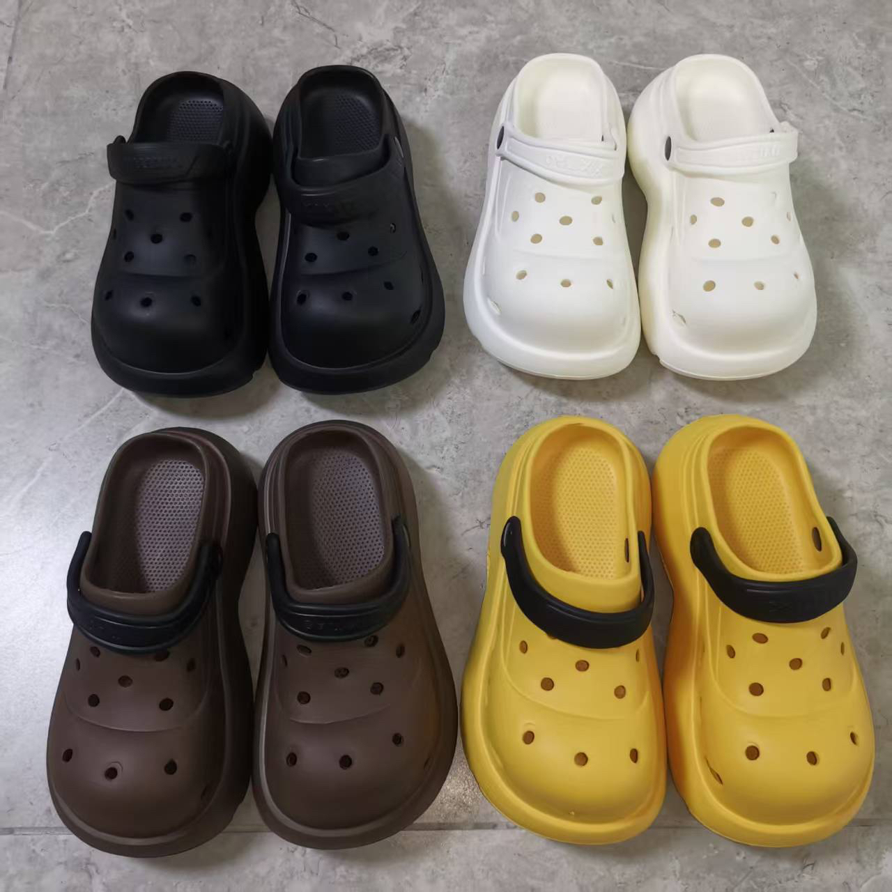 外穿日系简约风细细条纯色防滑洞洞鞋亲子夏季户外沙滩凉拖厚底