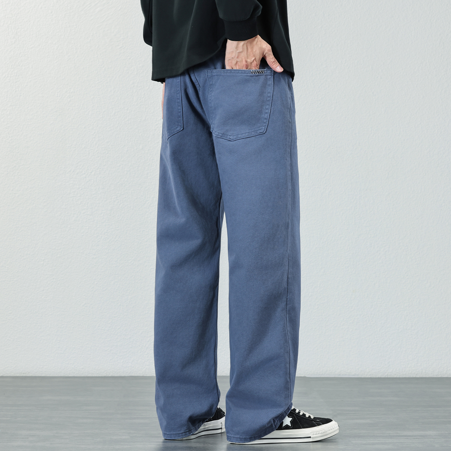 简约百搭法工蓝复古牛仔裤男士2025秋冬新款宽松直筒潮流通勤长裤