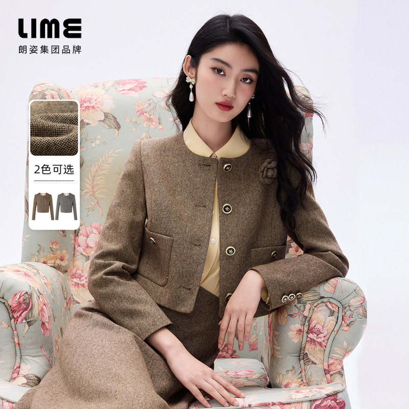 LIME/莱茵秋冬高端气质优雅英伦香风梭织上衣双色LDGDOBWCJ302