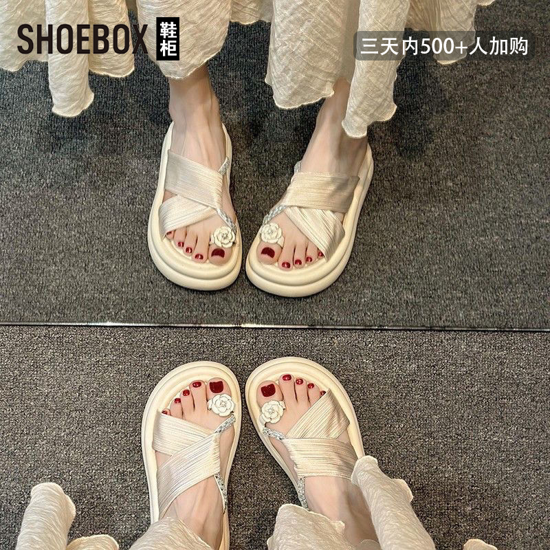 达芙妮集团旗下水钻套趾凉拖鞋女夏外穿时尚百搭仙女风厚底一字拖