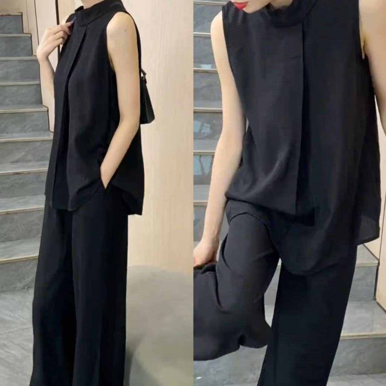 2025春夏新款时尚显瘦气质女士网红洋气两件套百搭款D6038