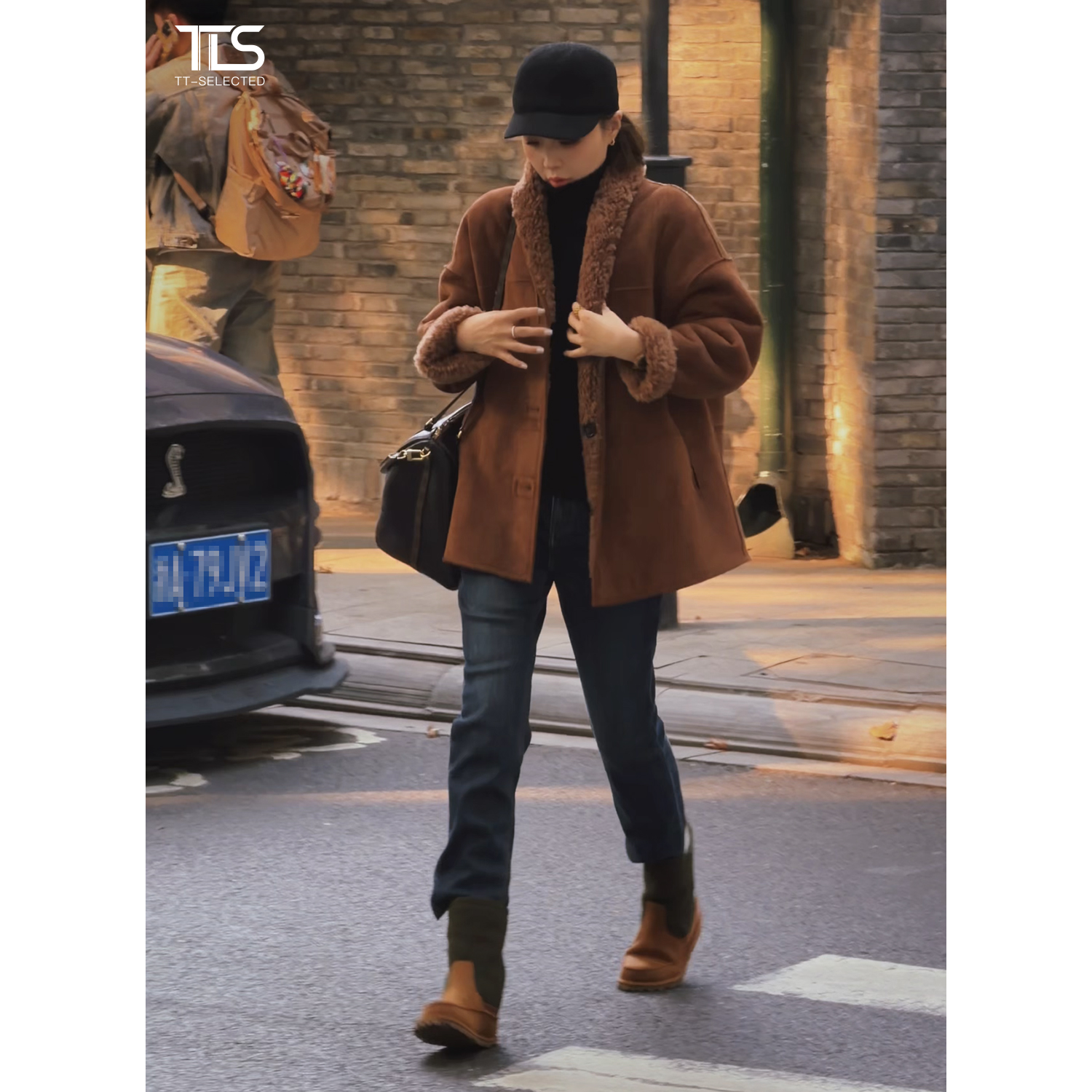 TT【摩洛哥】100%绵羊毛麂皮绒两穿复古宽松翻领皮草保暖外套PC5049