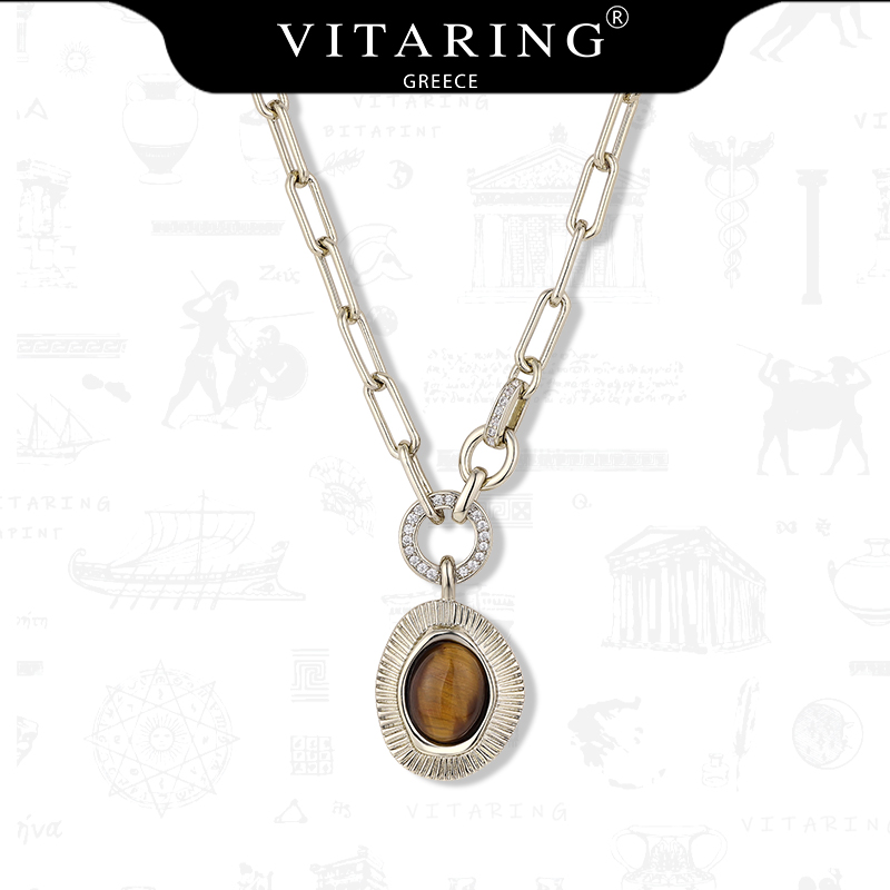 合金锆石项链 VITARING虎眼石项链女美拉德色复古欧美轻奢锁骨链