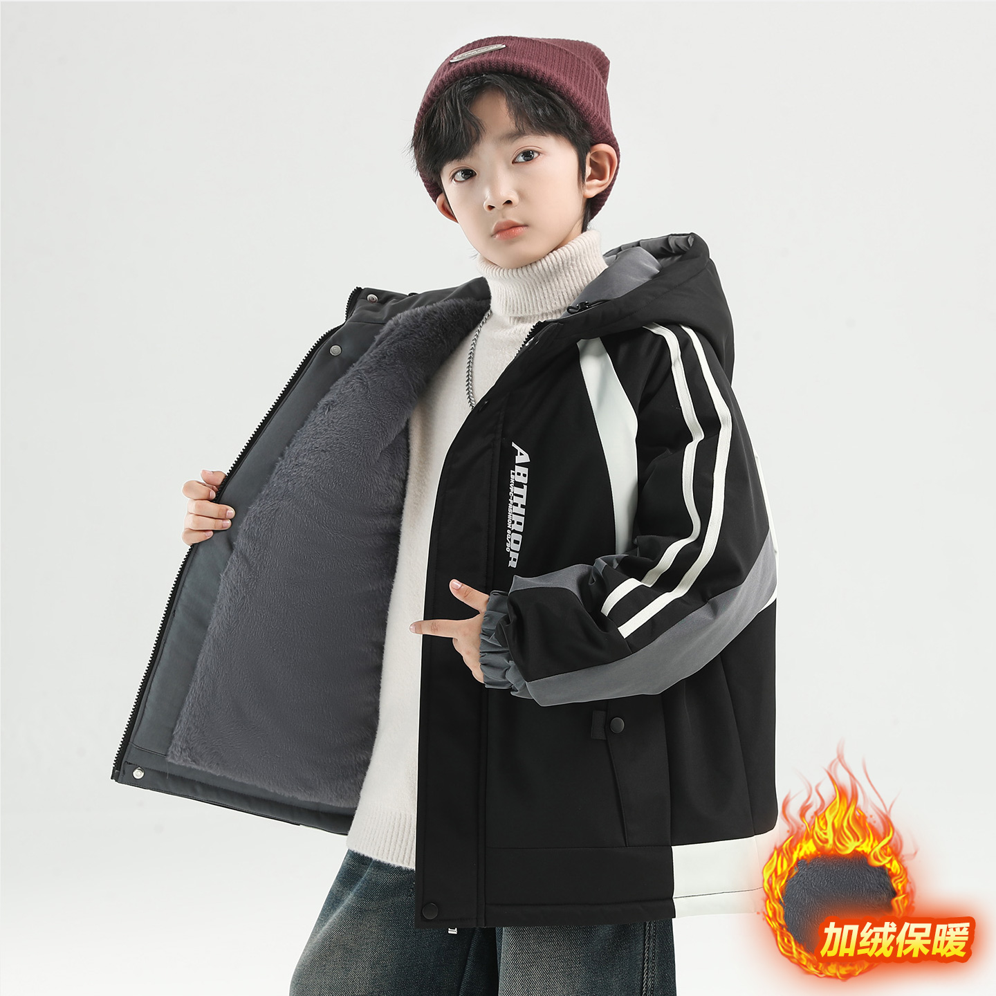 男童冬装外套加绒加厚2025新款中大童男孩冬季派克服风衣洋气保暖