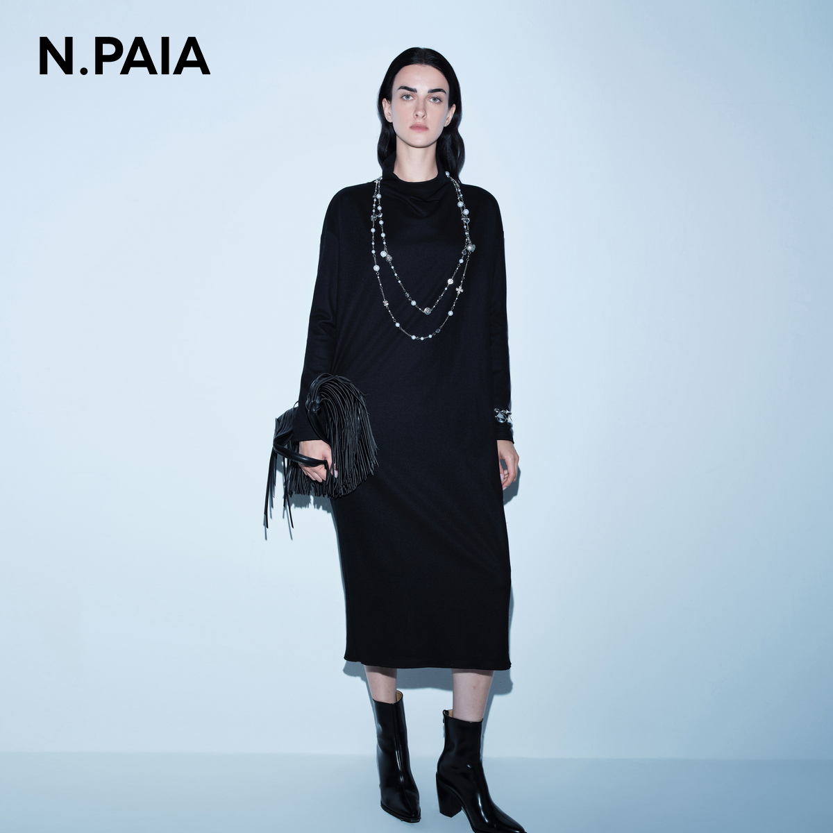 N.PAIA恩派雅2025秋冬新款羊毛羊绒堆堆领长款连衣裙女XNKAW4501A