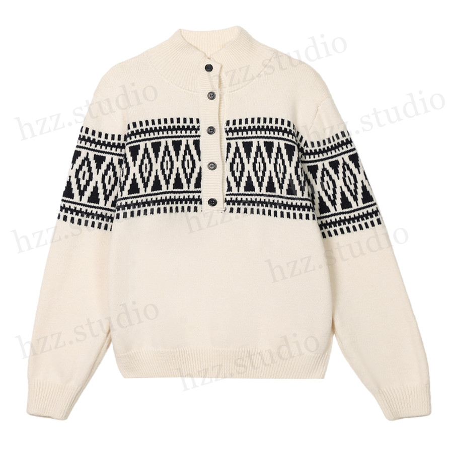 费尔岛提花毛衣打底衫女秋冬加厚内搭宽松休闲高级感立领针织上衣