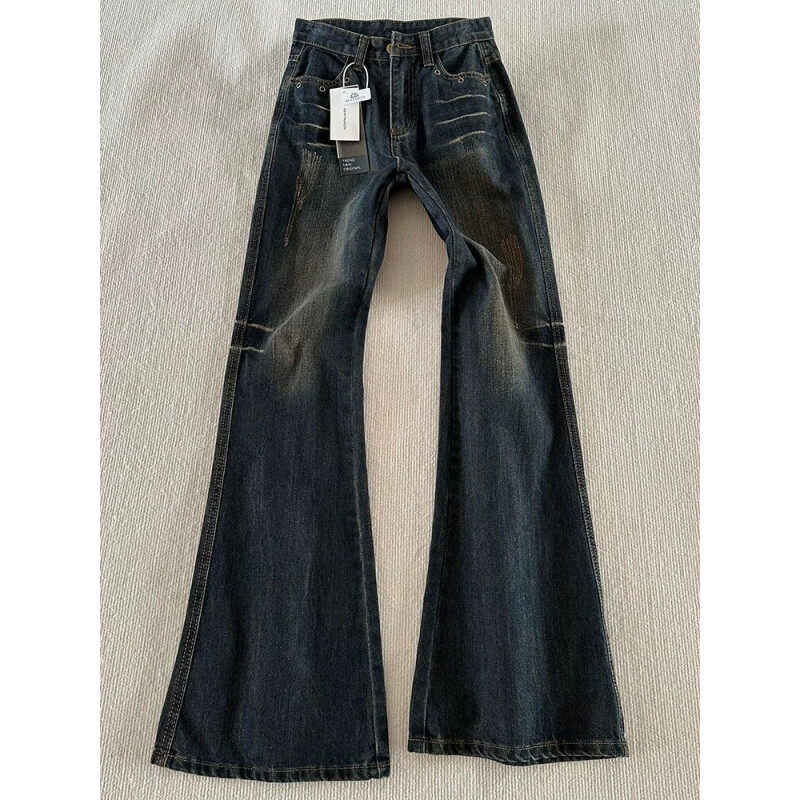 美式高街微喇牛仔裤男款秋季vintage复古水洗裤子修身显瘦直筒裤