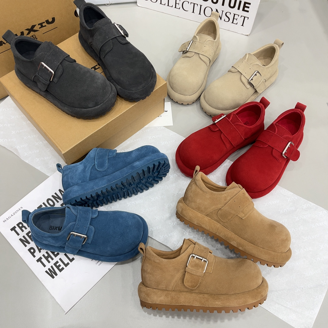 广州欧货【摩卡】早春萌头真皮5cm魔术贴复古学院气质百搭松糕鞋