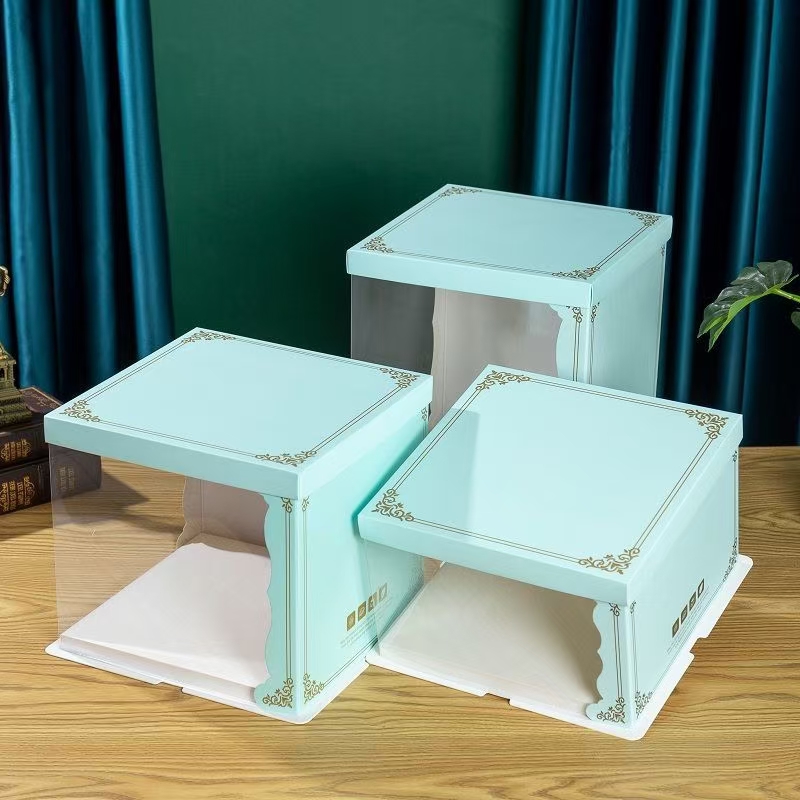 蓝色半透明蛋糕盒 6寸8寸10寸12寸大尺寸蛋糕盒