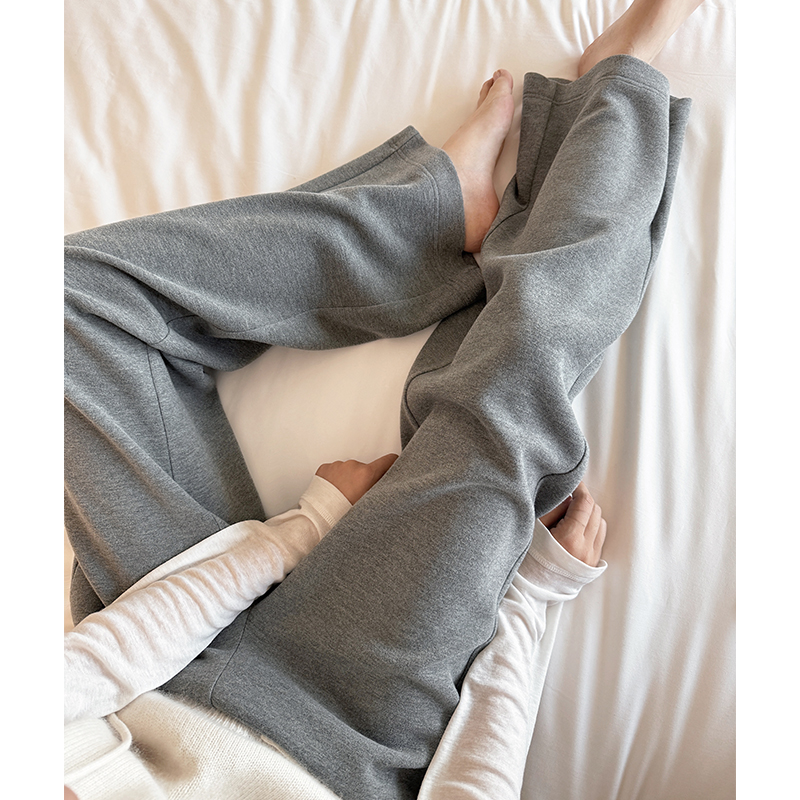 软糯糯米裤女秋高腰垂感绵羊毛慵懒感面膜针织直筒运动阔腿遛弯裤