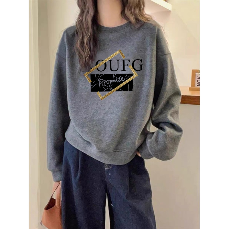 圆领套头打底衫加绒加厚卫衣女2025秋冬新款宽松韩版外套春秋薄款