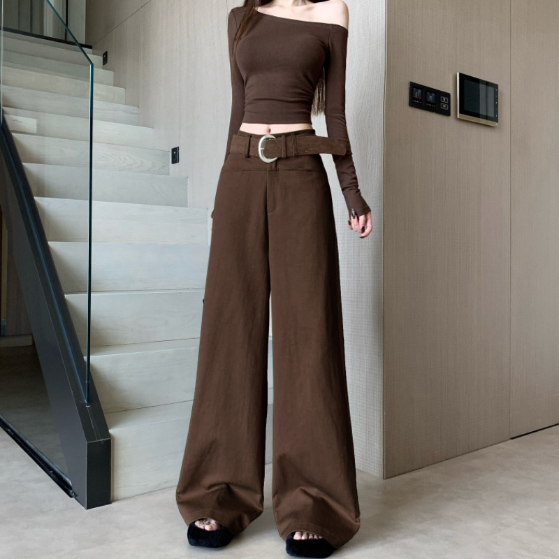 【送腰带】老钱风高级感阔腿西装裤女秋季百搭高腰显瘦拖地休闲长裤