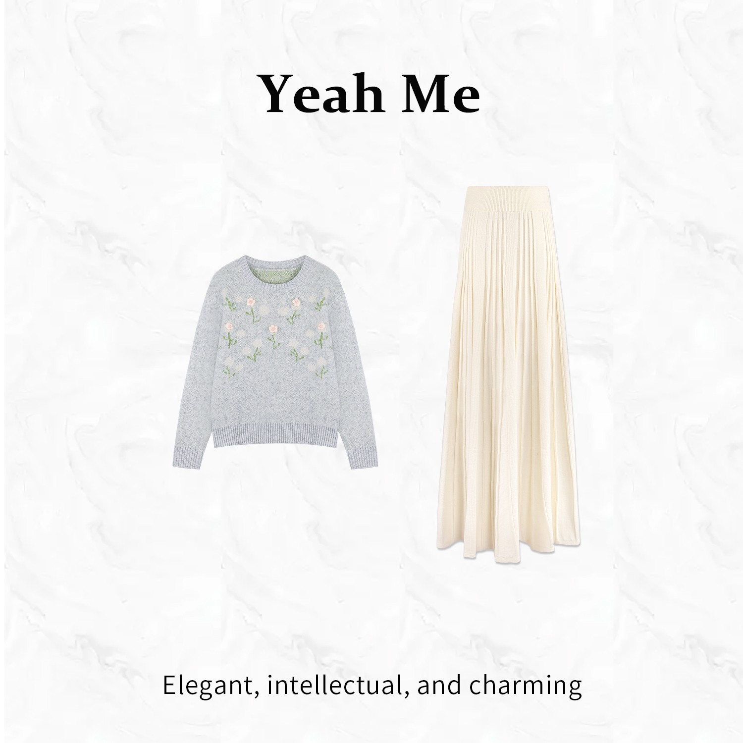 Yeah Me/也觅【冬日花季】冬季新款简约高级感休闲羊毛半身裙套装女