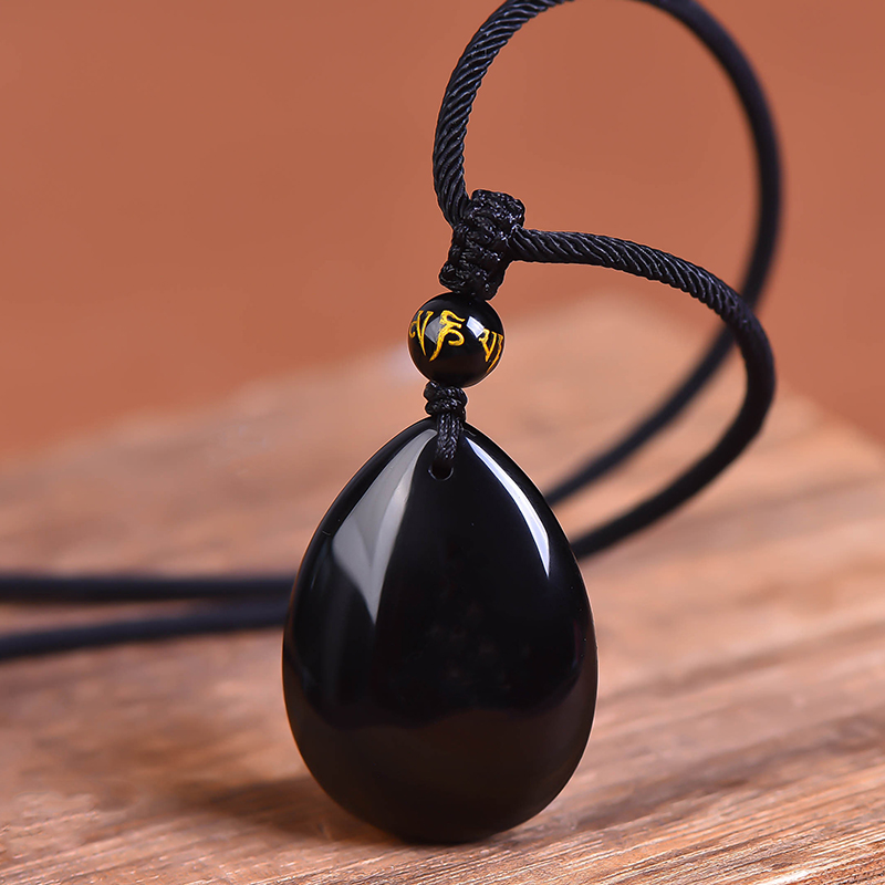 天然黑曜石水滴吊坠好运黑耀石黑色时尚挂坠挂件项链男士女款饰品