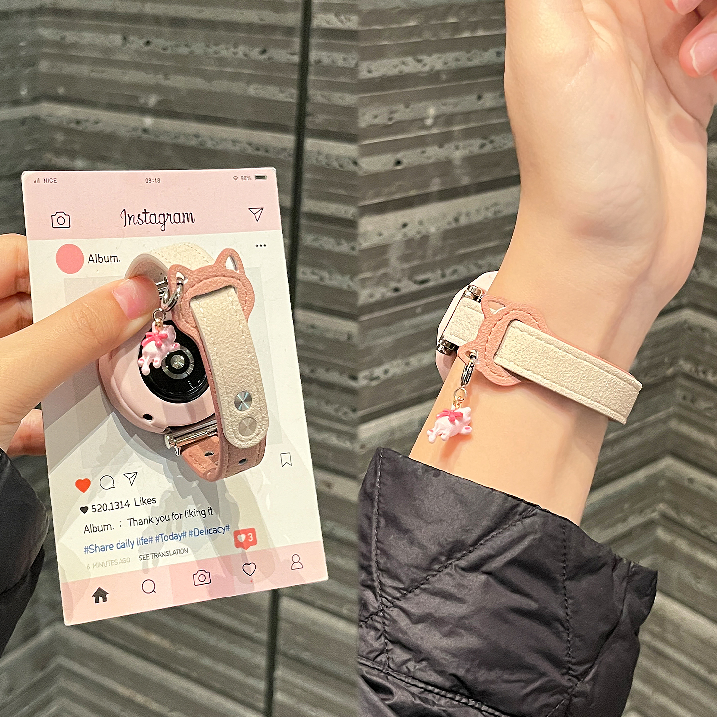 适用于华为手表gt5表带watch5/4猫耳GT6女款GT6Pro翻毛皮质XL腕带