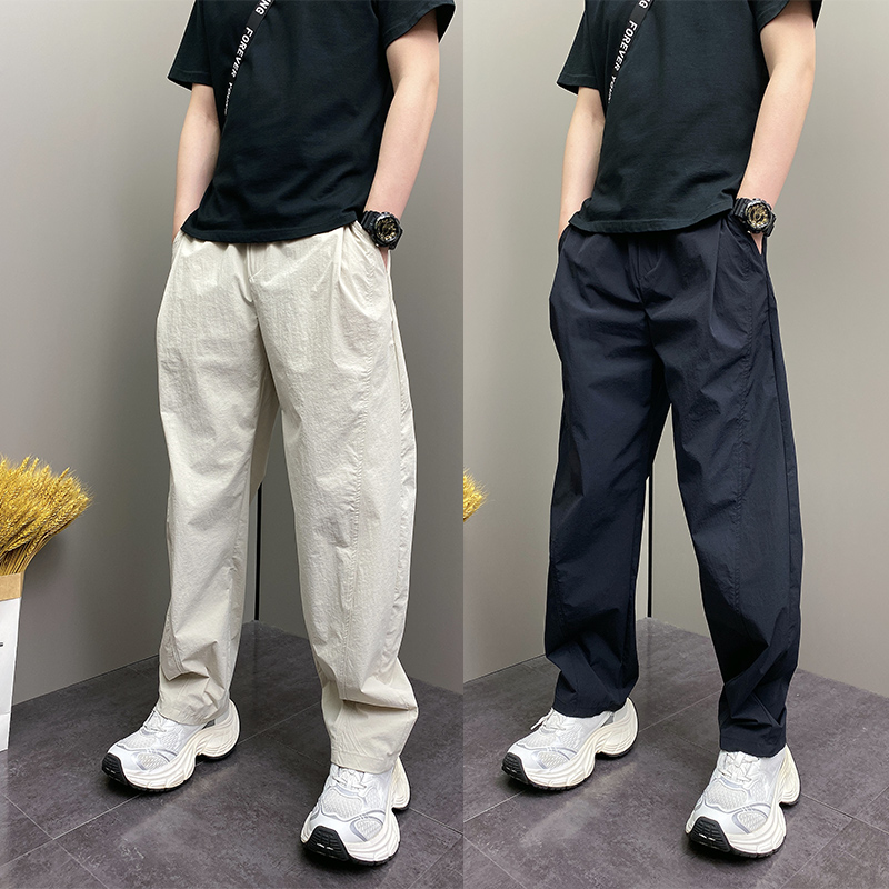 夏季薄款潮流韩版宽松哈伦阔腿裤大码青年男士高级美式休闲直筒裤