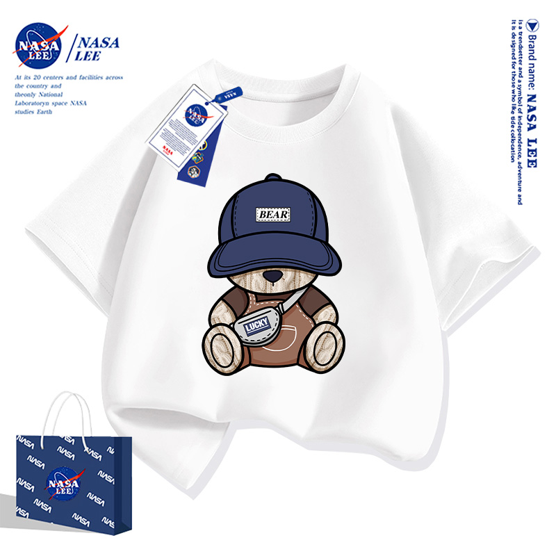 NASALEE潮牌儿童服装2025年款衣服男女童短袖t恤痞帅小熊个性童装