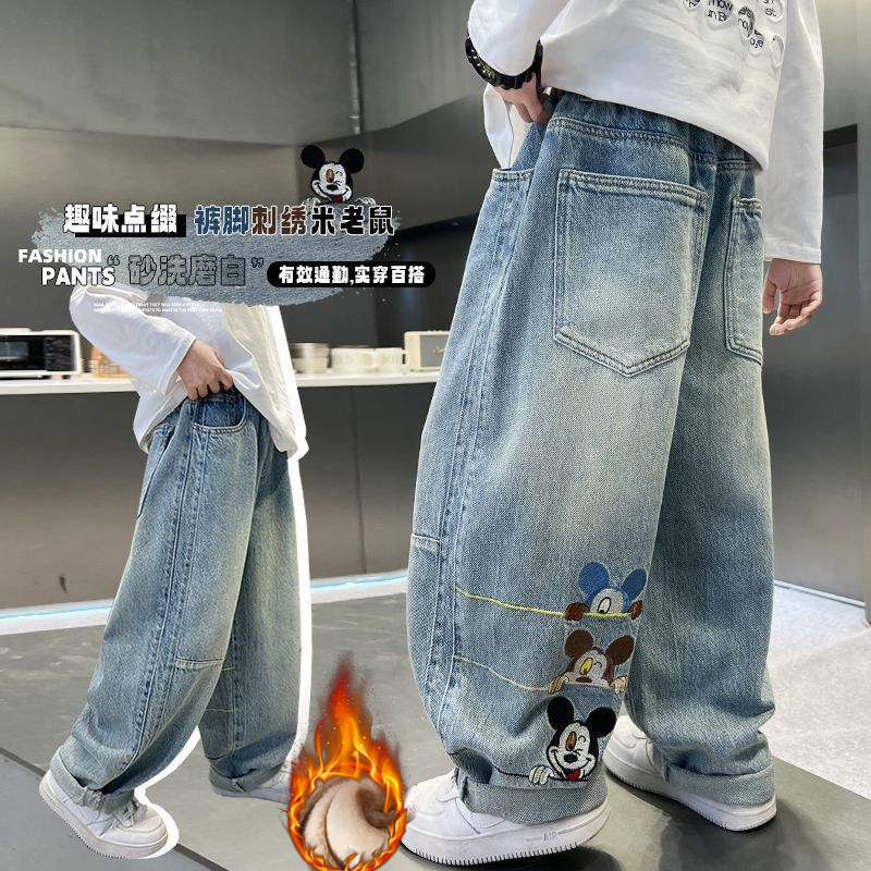 儿童男童牛仔裤2025春季宽松儿童裤子男孩牛仔裤卡通刺绣老爹裤潮