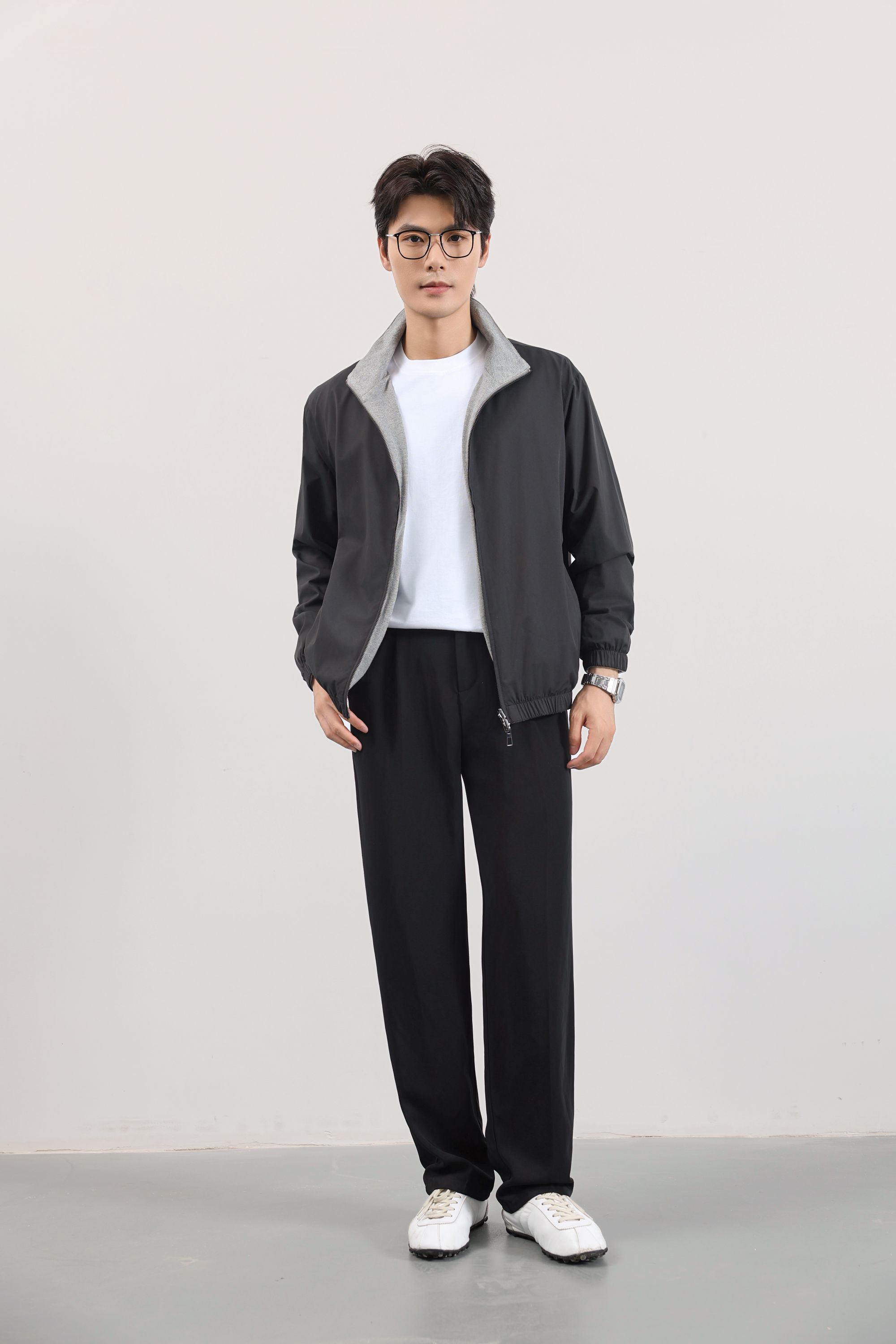 L&P【25800】双面穿山羊绒混纺老钱风拉链立领夹克男士外套秋冬款