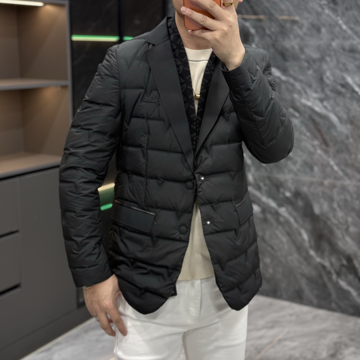 （沐鑫轻奢）冬季新款男士欧货简约百搭中长款西服羽绒服68331