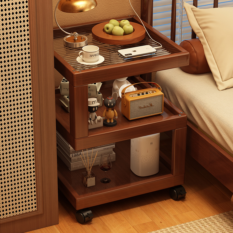 过早床头柜卧室小型储物柜多功能简约带轮床边小桌子落地置物架