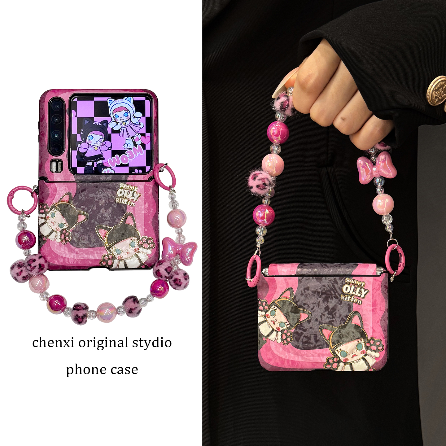 适用华为purax折叠屏手机壳pocket2韩系ins风可爱小猫咪小米