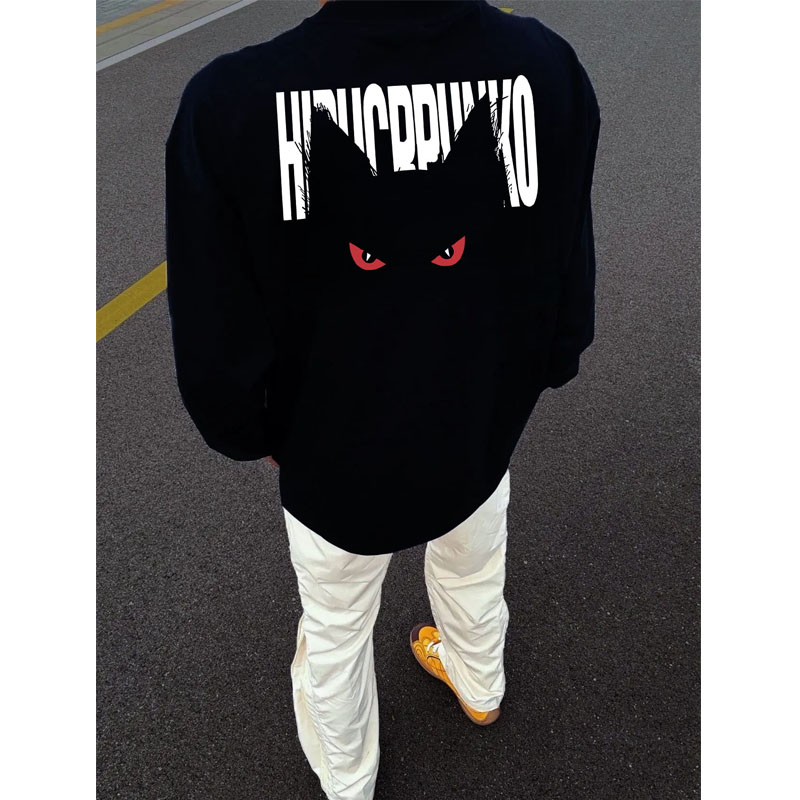 重磅国潮街头痞帅纯棉长袖t恤男美式高街宽松男士长袖圆领打底衫