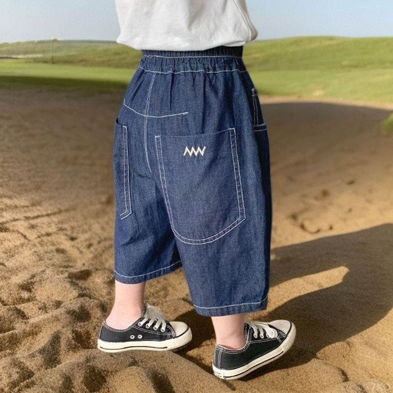 帅气宽松七分裤男童2025薄款牛仔短裤新款儿童防蚊裤洋气裤子薄款