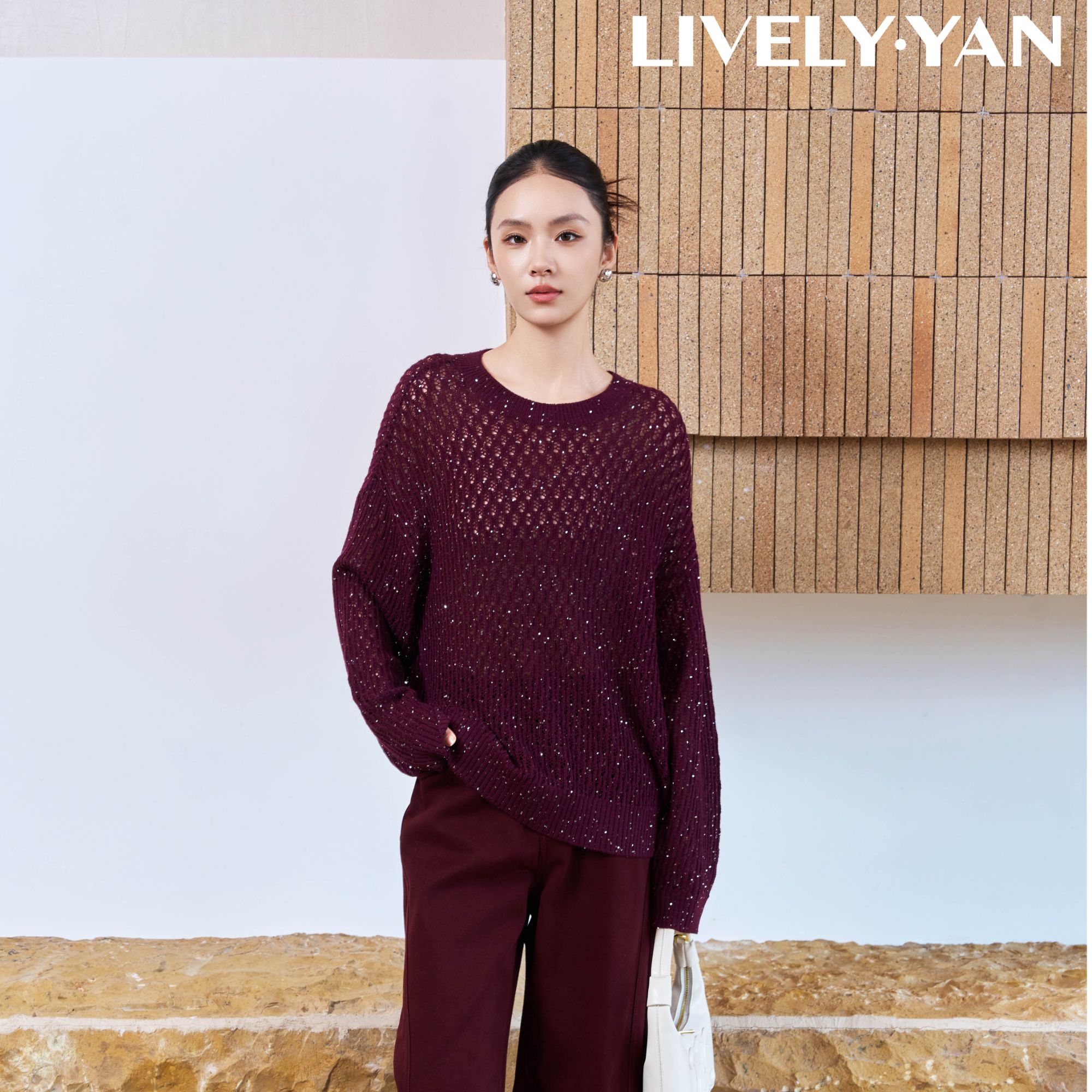 俪妍【LIVELY·YAN】25秋季新款针织毛衫73691长袖时尚羊绒圆领秋冬