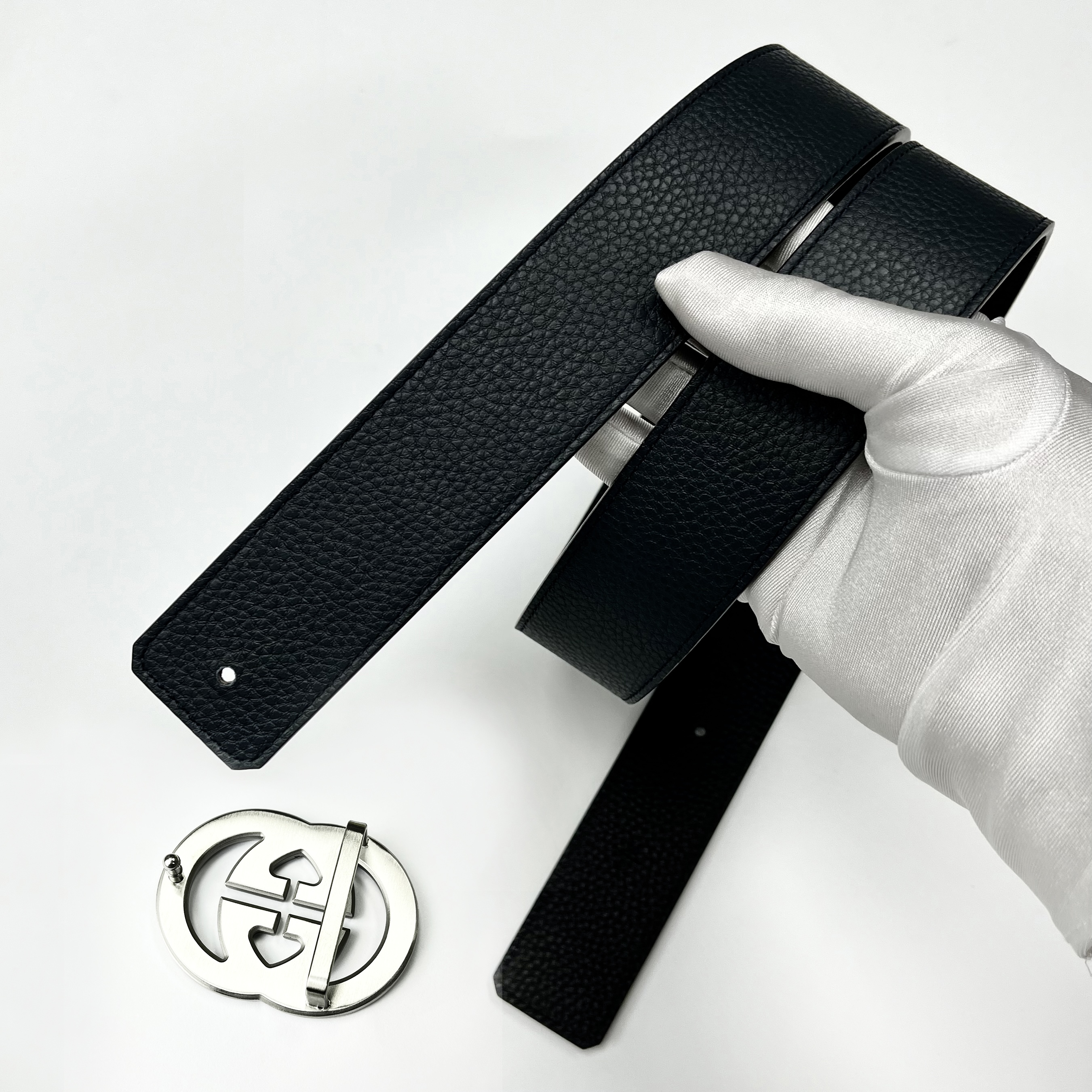 【双G扣】时尚高档男士双面真牛皮皮带男潮流百搭内穿平滑扣