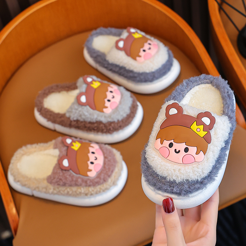 冬季儿童棉鞋男童女童居家防滑保暖加绒小孩外穿婴幼儿宝宝棉拖鞋