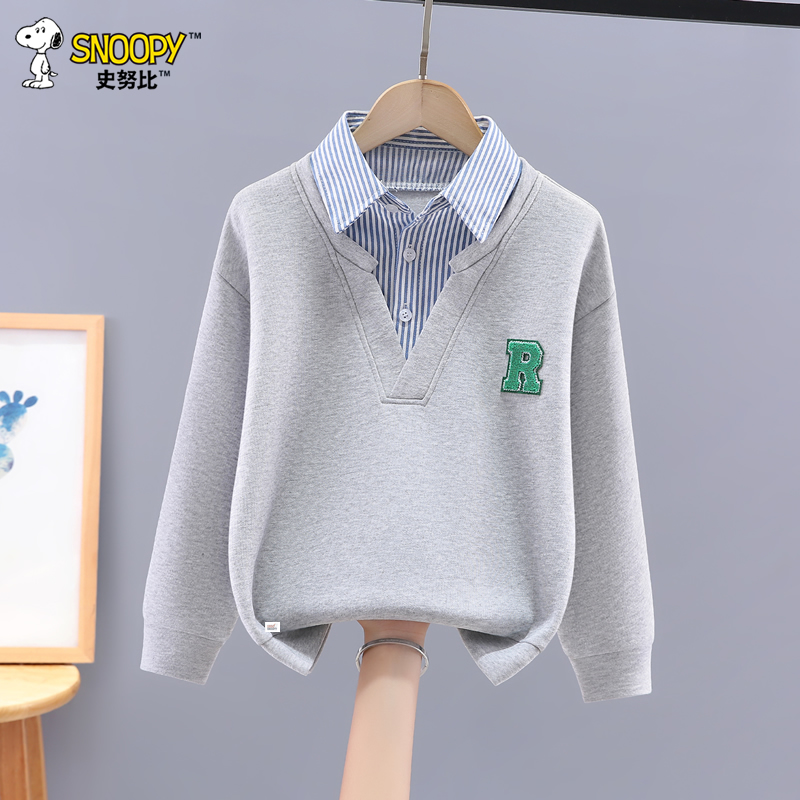 Snoopy/史努比男童假两件卫衣儿童套头上衣中大童内搭帅气打底衫