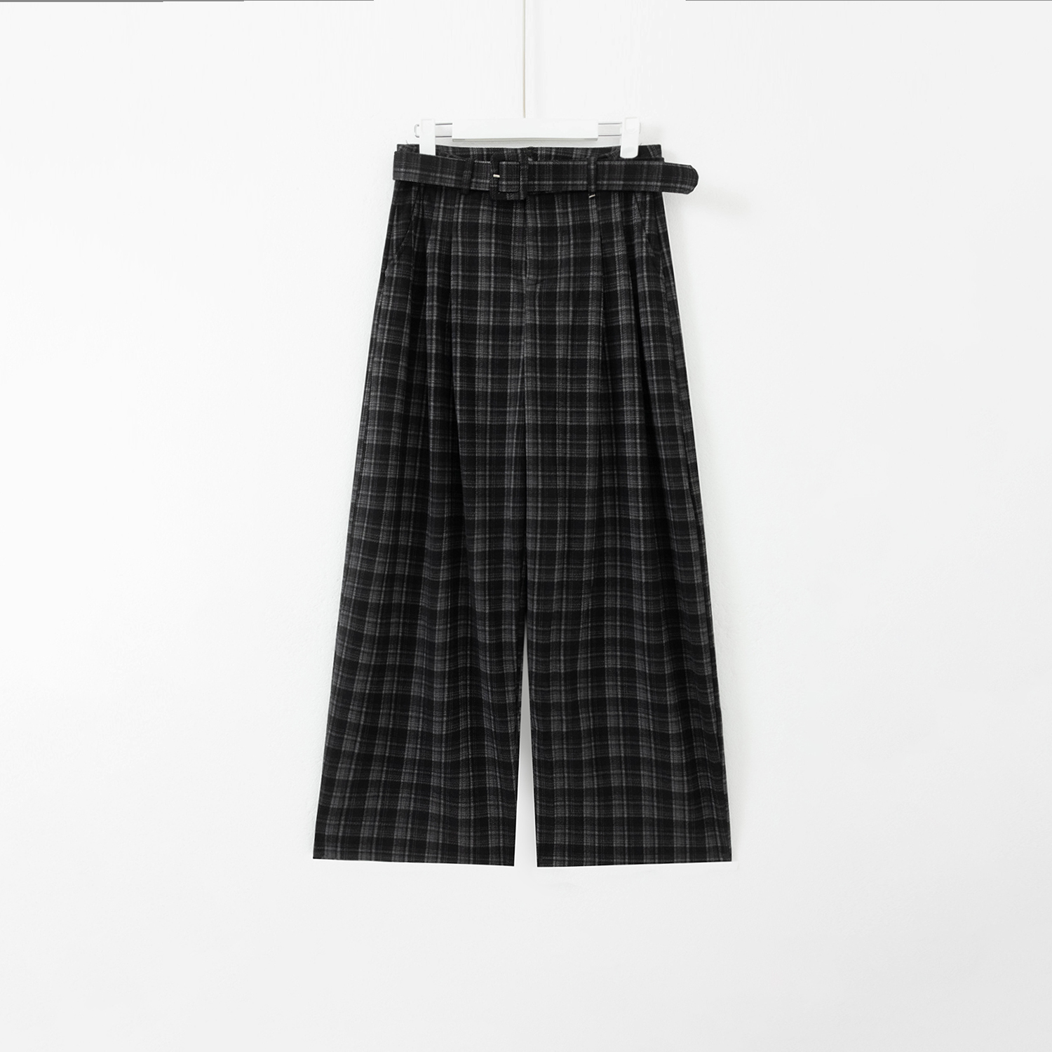 几里与麻【松饼格】复古格纹配腰带休闲裤 裤长100 2100844