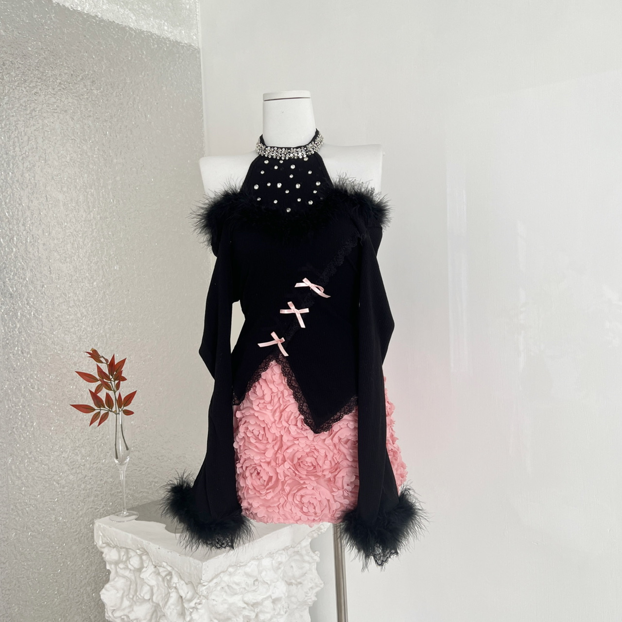 瑞茜星河秘境 秋冬纯欲风小众设计显瘦上衣短裙 R8390Y