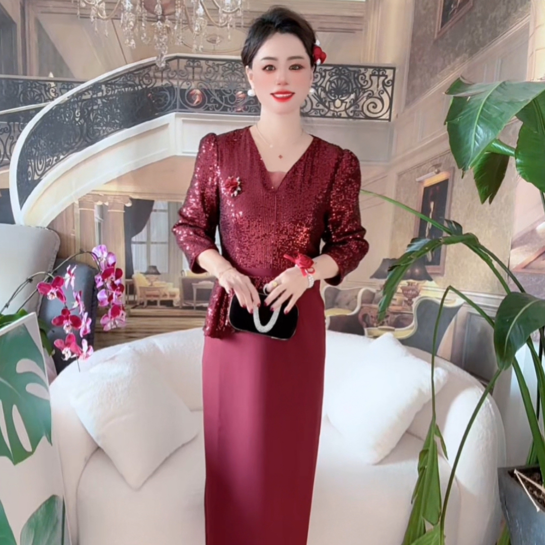 喜婆婆喜妈妈秋冬亮片鱼尾长裙