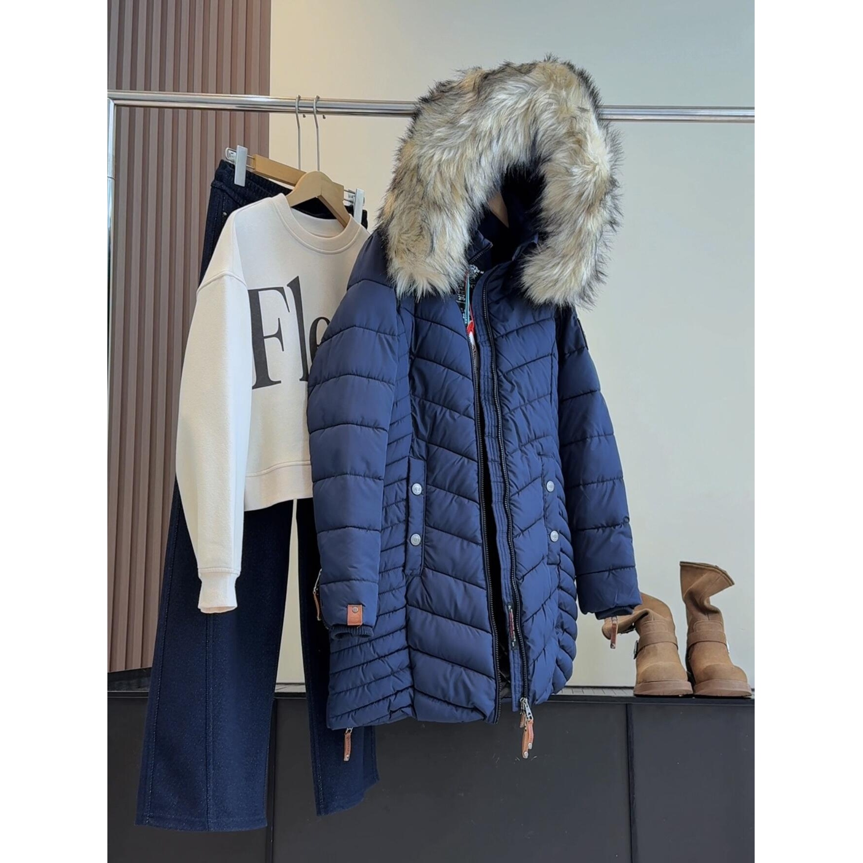 毛领可脱卸连帽棉服女冬季宽松连帽中长款棉衣加厚保暖