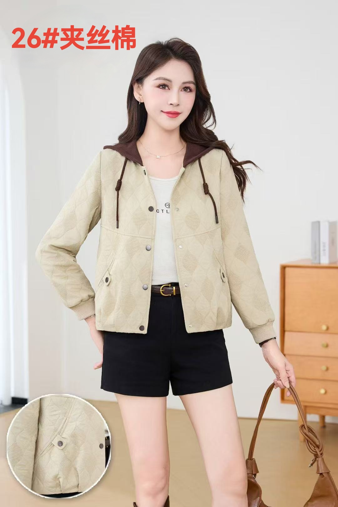 【外套】26休闲连帽夹丝棉宽松短款外套(衣长60左右)